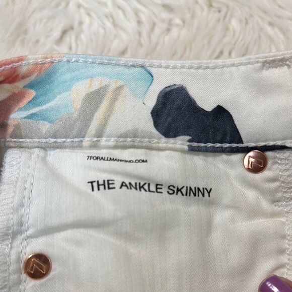 7 FOR FOR ALL MANKIND Floral Print The Ankle Skinny Jeans Size 26 - Picture 7 of 13